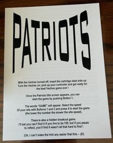 Vectrex Patriots by John Dondzilla *Very Rare Original 2002 Release* CIB MINT!