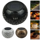 Solar LED Stake Lights Outdoor Garden Globe Lamps Round Ball Iron Round Lights`