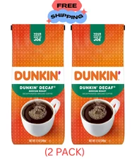 (2 PACK) Dunkin’ Decaf Original Blend Ground Coffee, Medium Roast, 12oz, bag