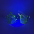 Green Uranium Floral Poinsettia Jeannette Depression Glass Sugar/Creamer Set