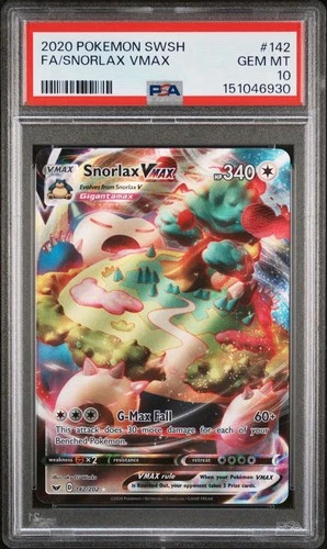 2020 POKEMON SWORD & SHIELD #142 FULL ART/SNORLAX VMAX PSA 10