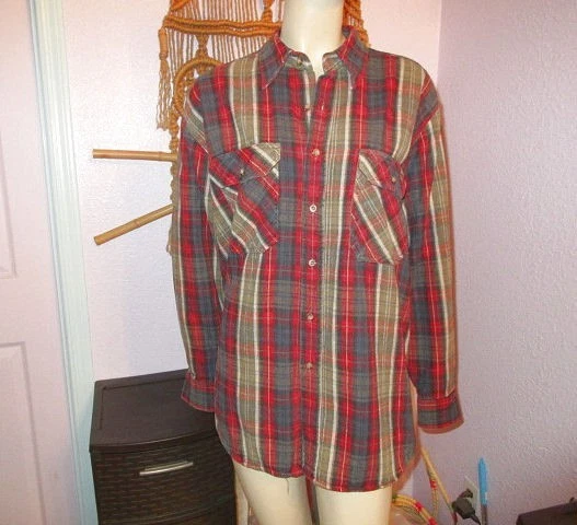 Vtg Woolrich Flannel Shirt Mens Size L Shacket Button Up Lumberjack Hunting Work