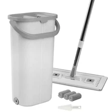 Mop and Bucket with Wringer Set, Wet & Dry Use, Flat Mop with 3 Washable Microfi