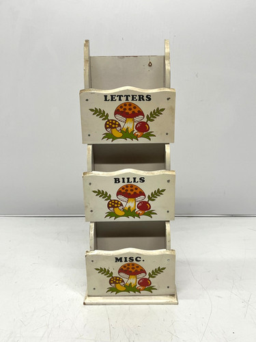 Vtg 1970s Sears Merry Mushroom Wood Pocket Letter Holder Wall Mount Organizer