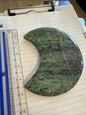 Green Agate Crescent Moon 5 1/2 Inch Paperweight Hand Carved  1.08 Lbs