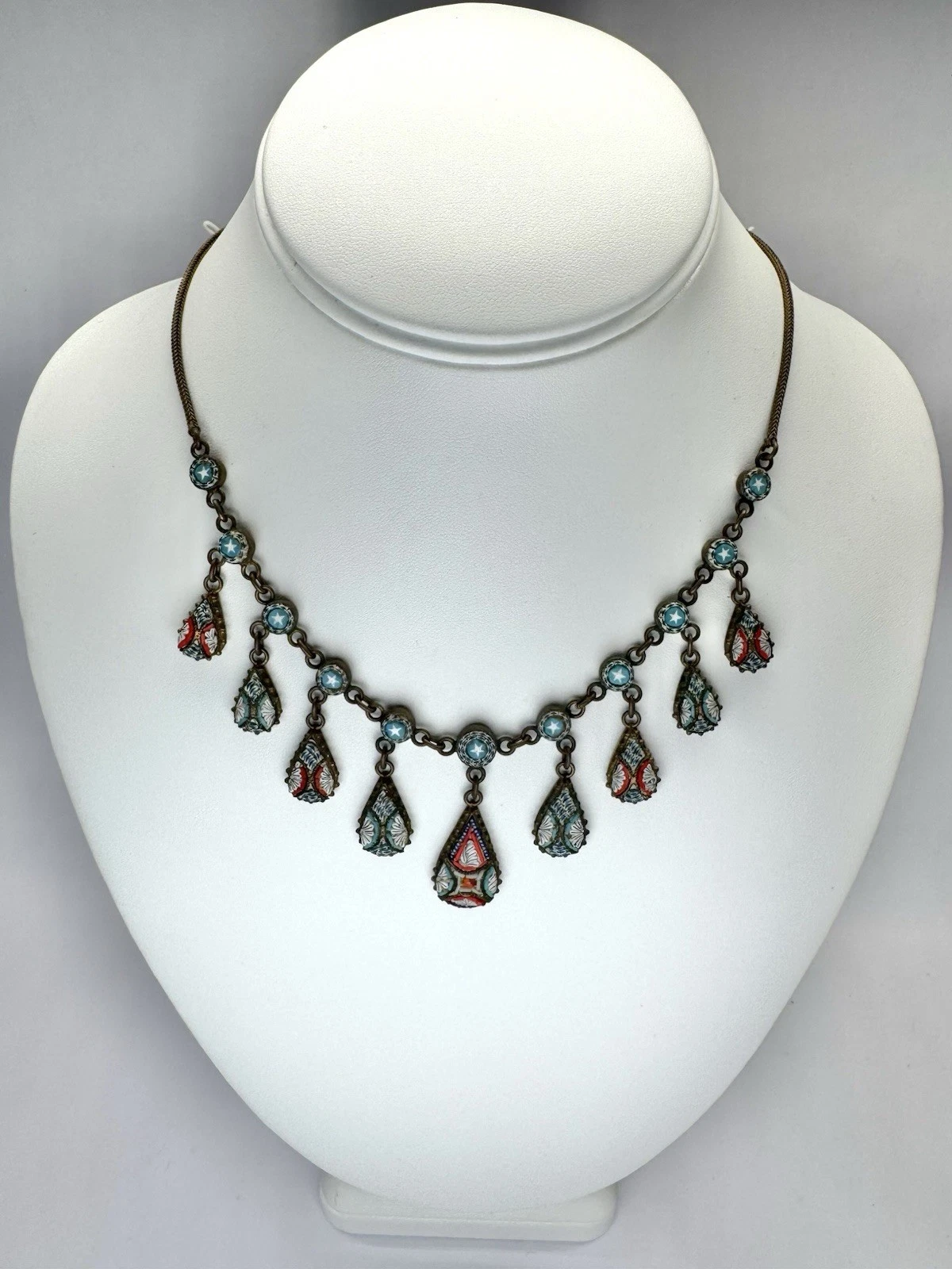 Micro Mosaic Made in Italy Floral Chandelier Drop Vintage Necklace Jewelry N114