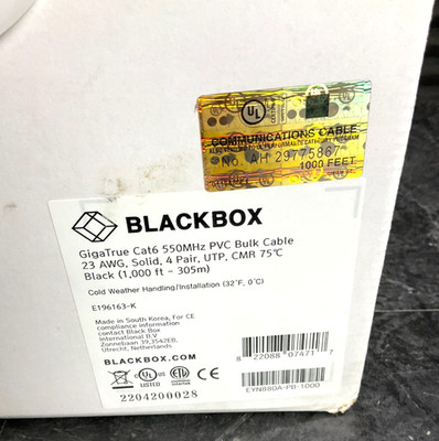 BlackBox CAT-6 Unshielded Bulk Cable - 1000 feet black EYN880A-PB-1000    