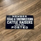 💥Porcelain TEXAS & SOUTHWESTERN CATTLE RAISERS MEMBER Sign 10" x 20" vintage💥