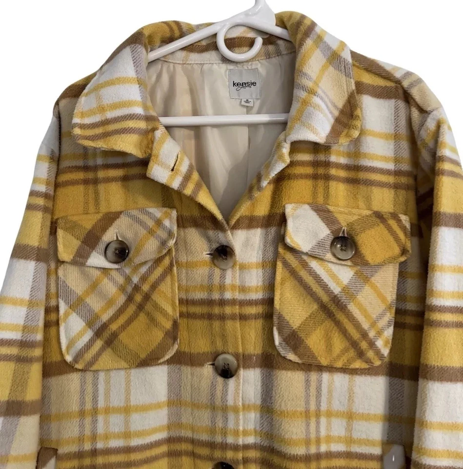 Kensie Jeans Plaid Shacket Flannel Women’s Small w/Pockets Vibrant Yellow Comfy* - Image 3 of 4