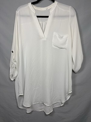 Lush Womens Size L 3/4 Sleeves Tunic V-Neck Blouse