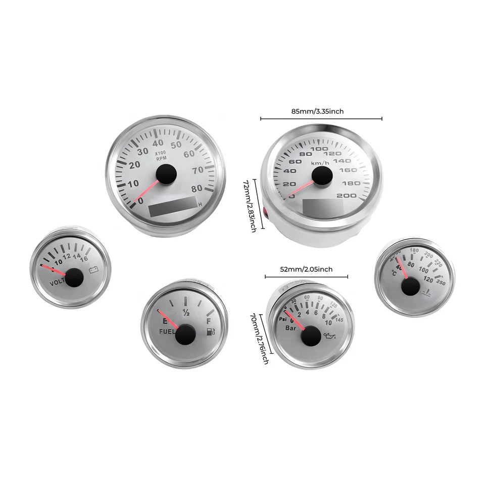 Universal 6 Gauge Kit GPS Speedometer Fit Car Marine Boat Truck Yacht Waterproof - Image 2 of 4