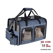 Cat Carrier for 2 Cats, Foldable Double Cat and Dog Carrier, Gray with 2 Pocket