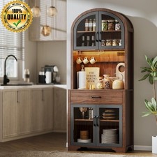 75" Arched Kitchen Pantry Cabinet W/ Charging Station LED Light Sturdy New