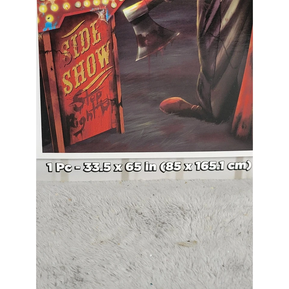 Cubierta de puerta de payaso de carnaval espeluznante Spirit Halloween de más de 5 pies de alto Foto 3 de 4