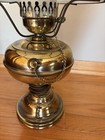 VTG Nickle/Brass Electrified Oil Lamp w/Glass Chimney & White Milk Shade 21×12" — photo 6