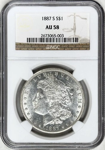 1887 S MORGAN SILVER DOLLAR NGC AU58