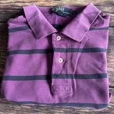 Men  s Ralph Lauren Purple  Blue Striped Short Sleeve Polo Shirt Size  L 