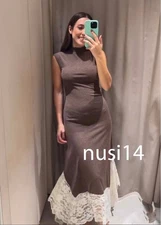 ZARA NEW WOMAN LONG COMBINATION LACE DRESS BROWN S,M,L  5039/236/700