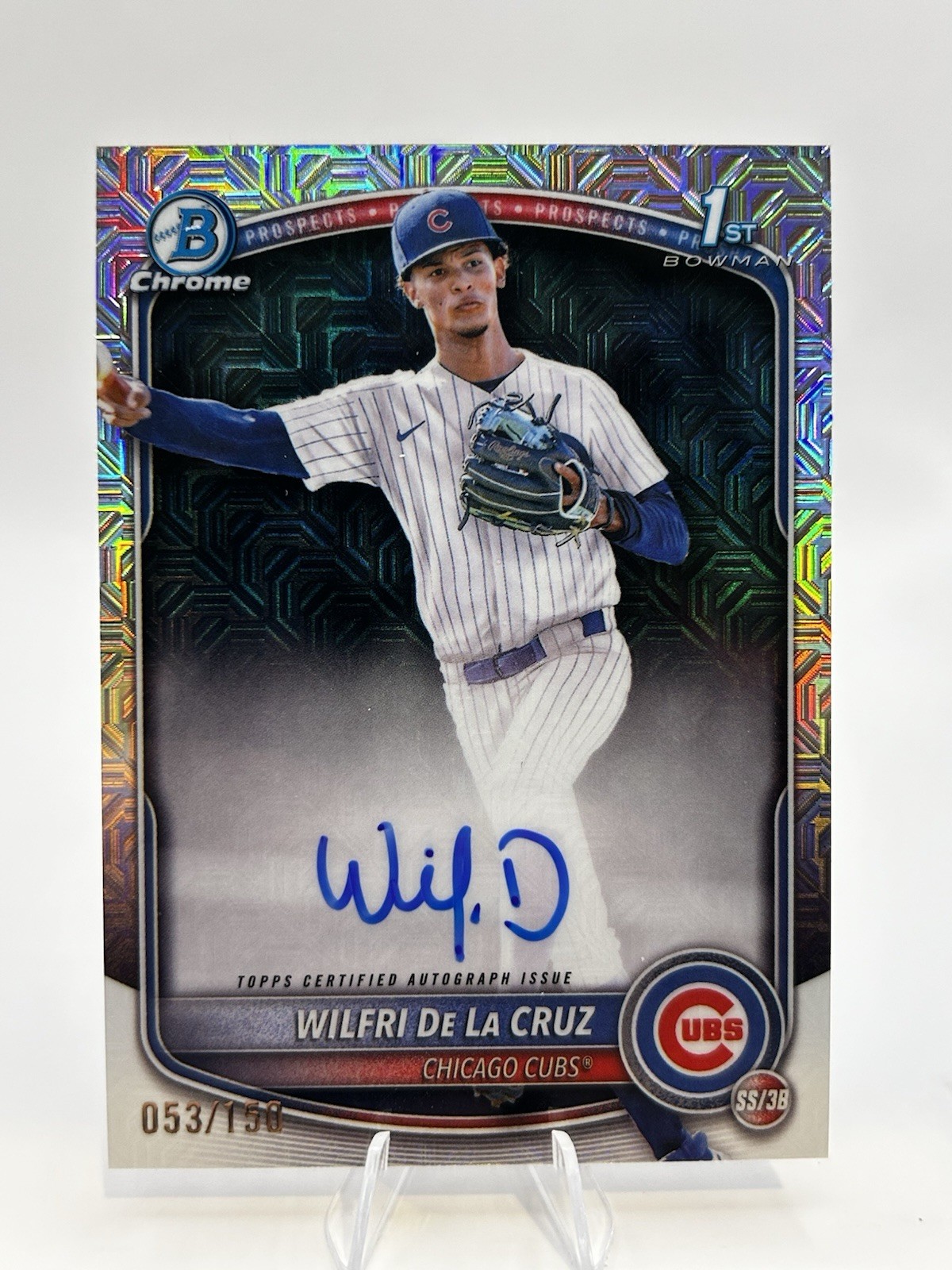 2025 Bowman Chrome Wilfri De La Cruz 1st Auto HTA Choice Refractor /150 Cubs