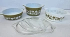 Vintage Pyrex Spring Blossom Crazy Daizy Green/White Casseroles W/Lids 6 PC Lot