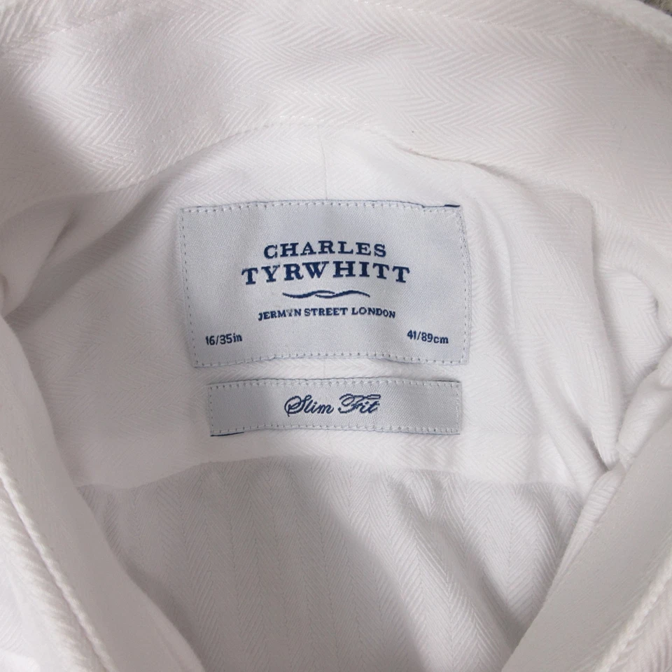 Charles Tyrwhitt Shirt Mens L 16 35 White Herringbone French Cuff Dress Button U - Image 3 of 4