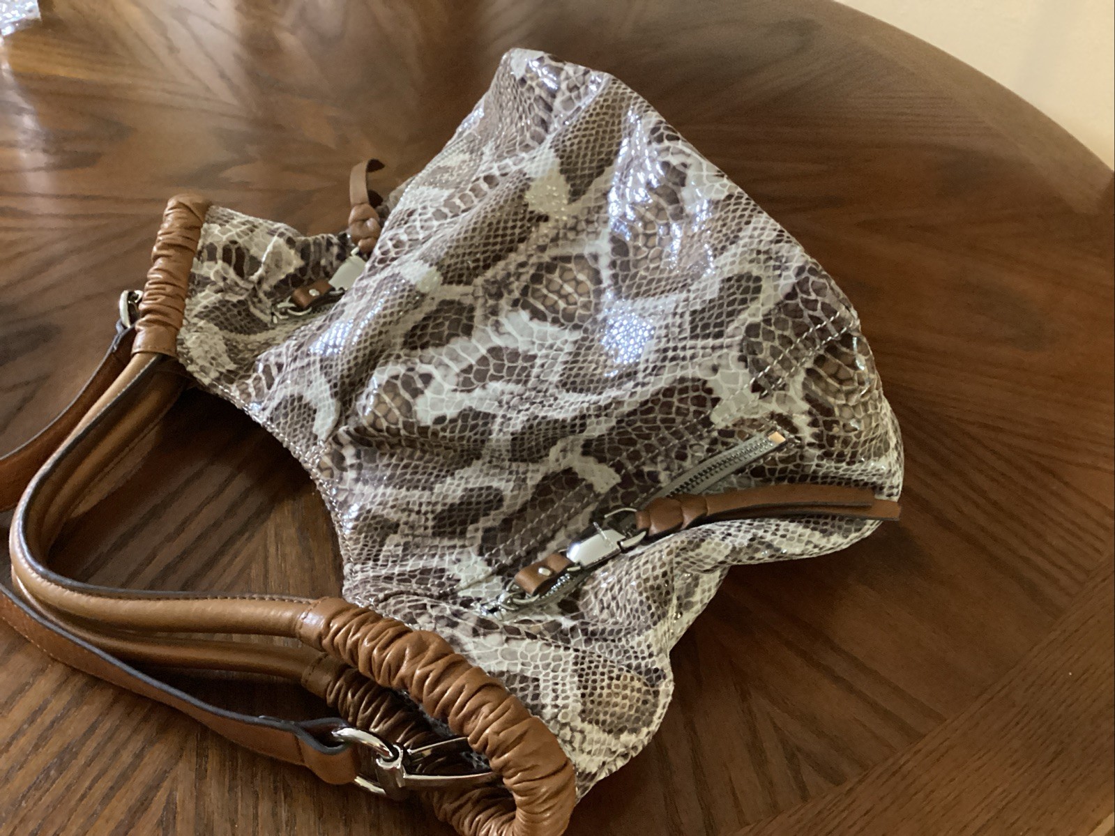 B. Makowsky Snake Python Print Leather Handbag To… - image 5