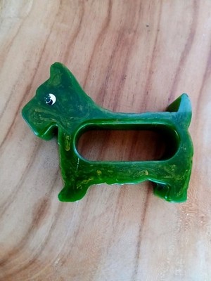 Vintage Serviettenring grün marmoriert Bakelit Scottie Hund Westie