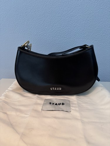 STAUD Ollie Bag Black Polished Leather Mini Shoulder Bag w/ Dust Bag