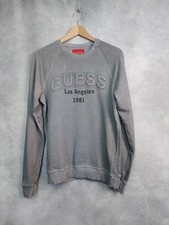 GUESS SWEATSHIRT SIZE SMALL. UK 34  GREY W EMBOSSED LOGO. CREW NECK 100% COTTON