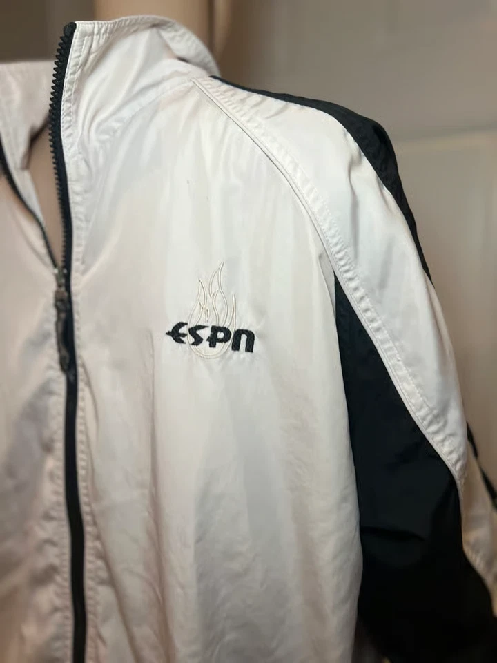 Chaqueta cortavientos ESPN vintage crema llamas talla XL cremallera completa Foto 4 de 4