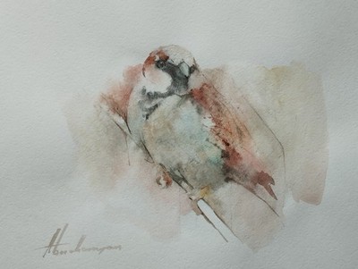 House Sparrow, Birds, Watercolor artwork, Handmade, Original painting on paper