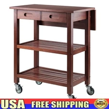 Drop Leaf Kitchen Cart Rolling Portable Utility Table W/ 2 Drawers Shelves New