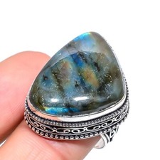 Natural Labradorite Gemstone 925 Sterling Silver Jewelry Ring Size 8 US