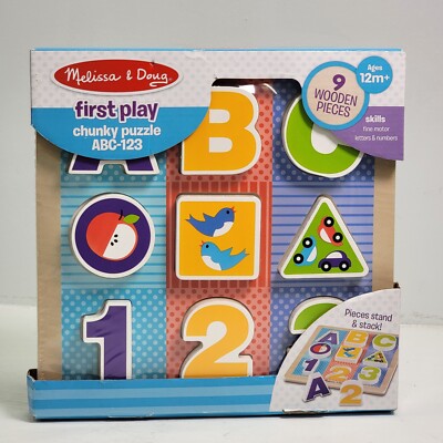 Melissa & Doug First Play Wooden ABC-123 Chunky Puzzle (9 pcs) Ages 12 months +