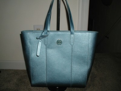 joy mangano metallic leather tote