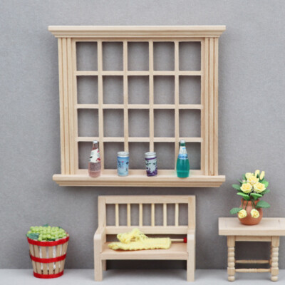 2PC 1:12 Scale Dollhouse Miniatures Wooden Window Frame Architecture Accessories