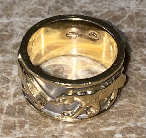 PANTHER VINTAGE 14K YELLOW & WHITE GOLD BAND RING SIZE7 - Picture 2 of 9