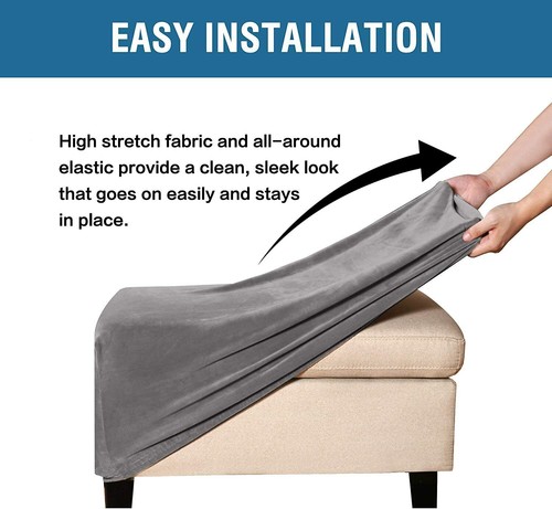 Stretch Ottoman Slipcover Velvet Fabric Storage Stool Footstool Protector Covers - Picture 8 of 28