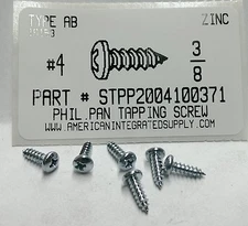 #4x3/8 Pan Head Phillips Tapping Screws Steel Zinc Plated (200)