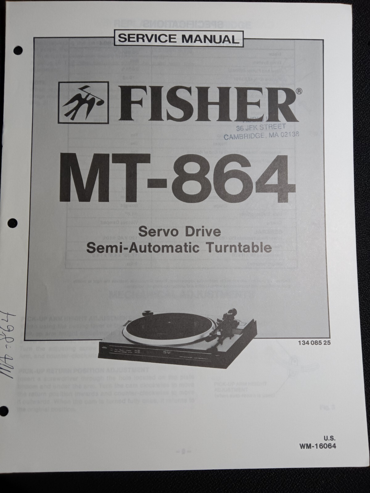 Fisher MT-864 Semi-Automatic Turntable Servo Drive Service Manual Original  
