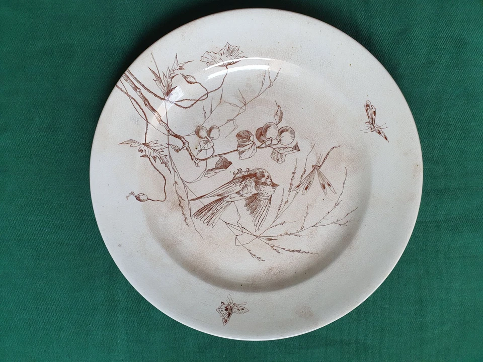 Faïence Clairefontaine XIX ème (1878) 2 Grands Plats (Oiseaux, insectes, fruits) - Photo 4/4