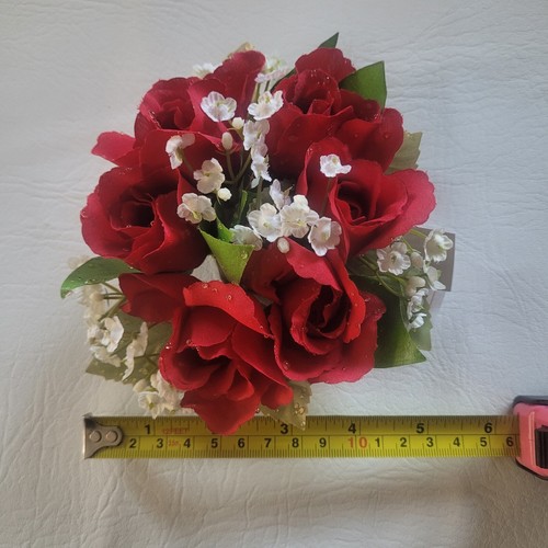 Lote de 24 anillos de velas de flores artificiales mesa de boda trabajo de Navidad rosa roja - Imagen 6 de 9