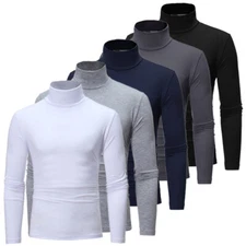 Mens Mock Turtleneck T-Shirt Solid Long Sleeve Pullover Basic Undershirt Tops ✔