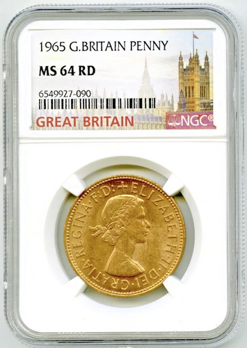 1965 GREAT BRITAIN BRITANNIA LARGE COPPER PENNY NGC MS64 RD LOW MINTAGE