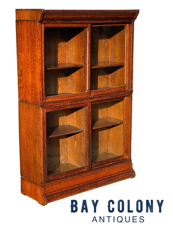 Librería antigua del siglo XIX de roble tigre Danner Barrister con puertas correderas de vidrio Foto 2 de 4