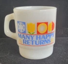 Vintage 1982 McDonalds Milk Glass Coffee Mug Many Happy Returns