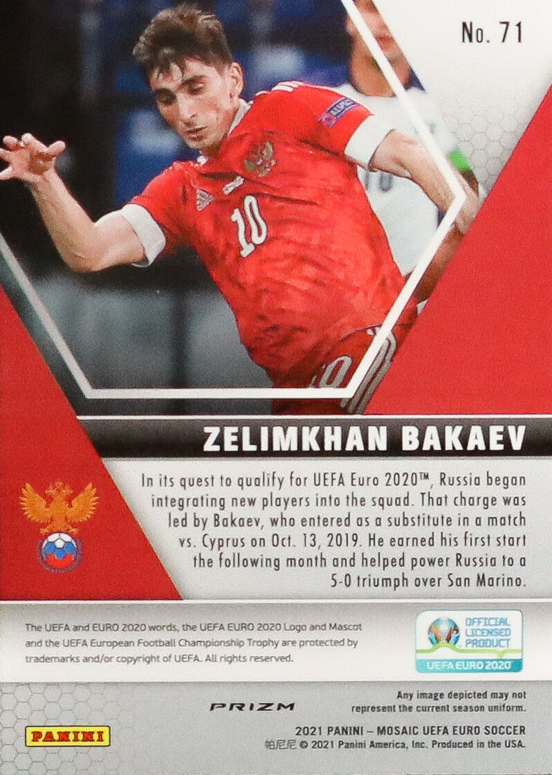 panini mosaic euro soccer クルゼフスキ 2021 Panini Mosaic UEFA Euro 2020 Base #71: Zelimkhan Bakaev