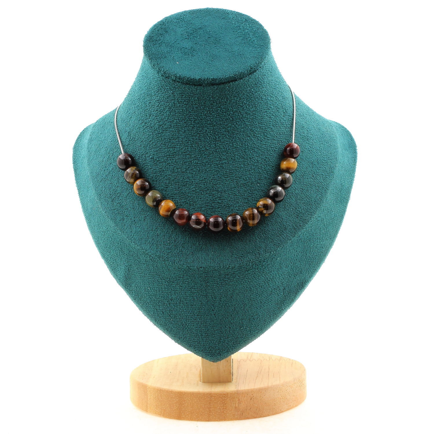 Collier oeil de tigre mix couleurs 15 perles protection et confiance en soi