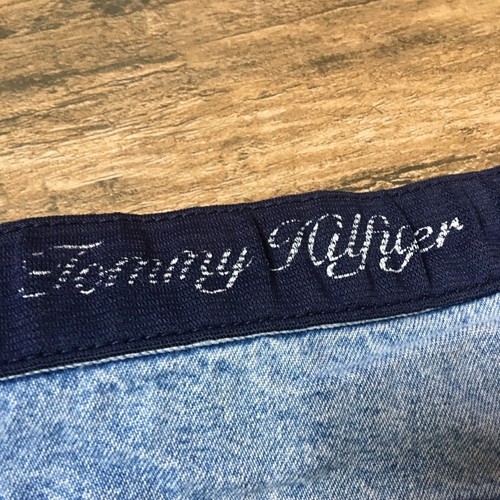 Sz 14 Vtg 90's TOMMY HILFIGER Spellout Flag Blue Jean Womens OG Hip Hop Shorts - Picture 7 of 11