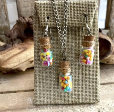 Handmade Polymer Clay CANDY JAR Pendant Earrings Set NEW!